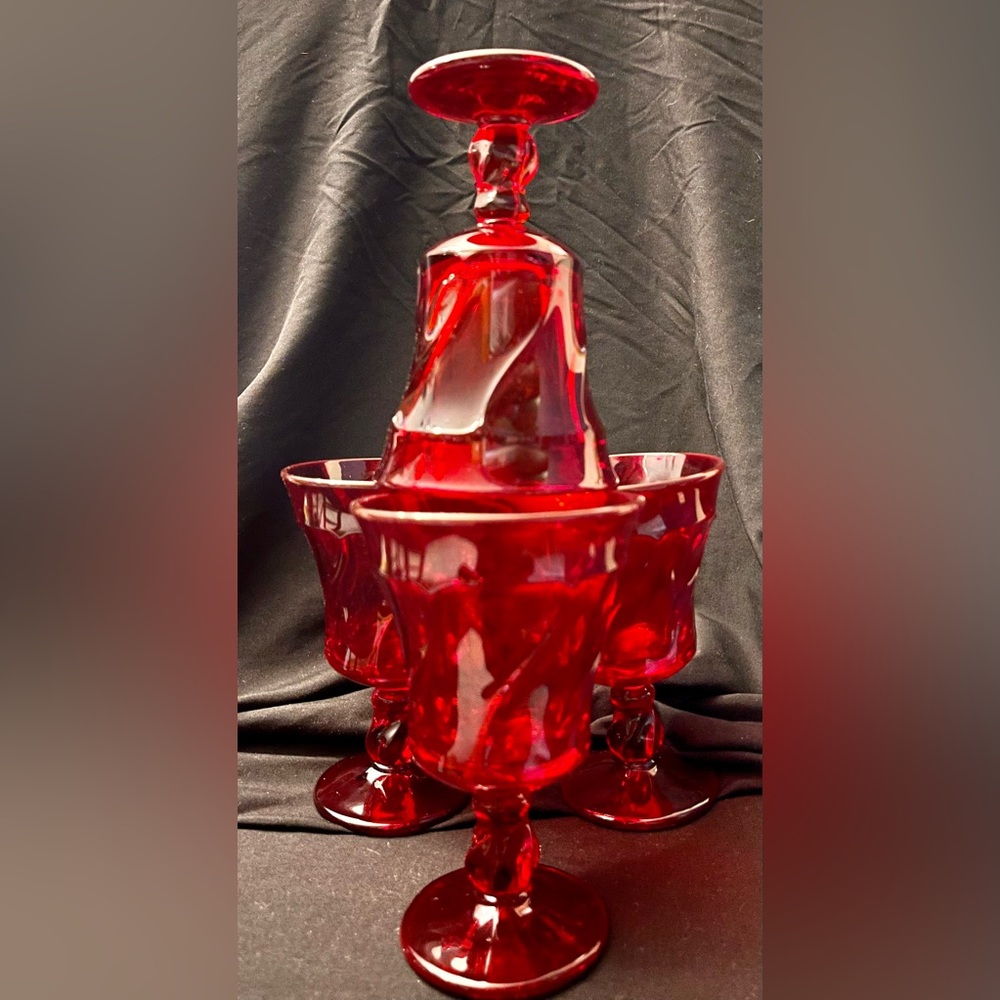 Fostoria VTG Christmas Set of 4 Jamestown Ruby Red Goblets Pedestal Pristine MCM - Picture 3 of 17